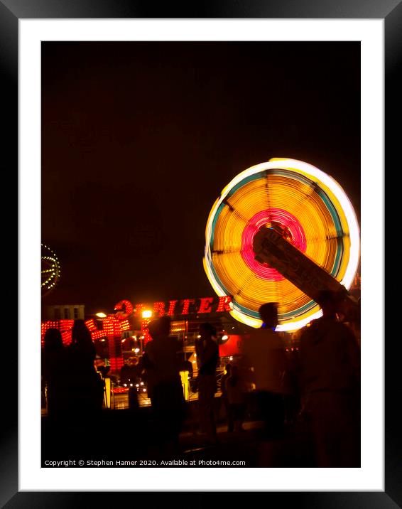 Dazzling Nighttime Fairground Fun Framed Mounted Print by Stephen Hamer
