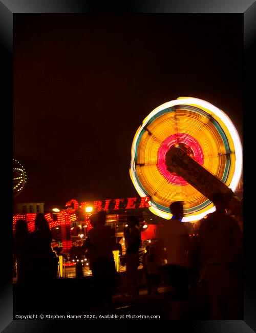 Dazzling Nighttime Fairground Fun Framed Print by Stephen Hamer