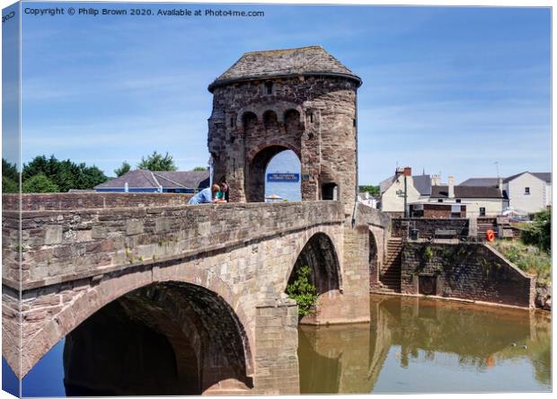 Monmouth 13th Century Bridge and Gate, Wales - Colour Version Canvas Print by Philip Brown
