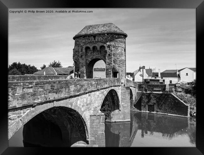 Monmouth 13th Century Bridge and Gate, Wales - Bla Framed Print by Philip Brown
