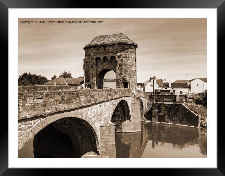 Monmouth 13th Century Bridge and Gate, Wales - Sep Framed Mounted Print by Philip Brown