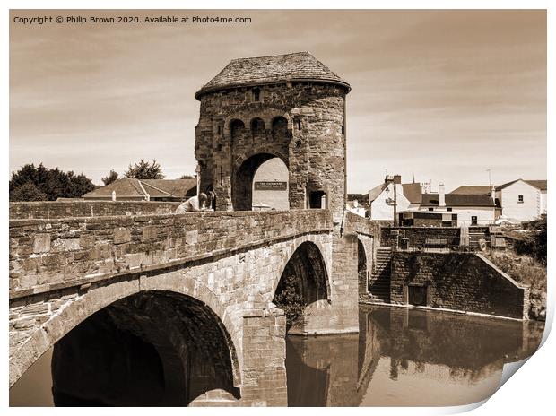Monmouth 13th Century Bridge and Gate, Wales - Sep Print by Philip Brown