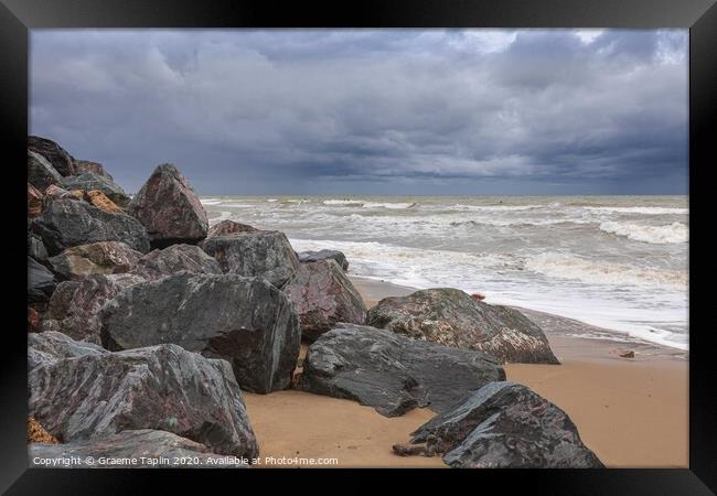 Stormy seas at Happisburgh Norfolk Framed Print by Graeme Taplin Landscape Photography