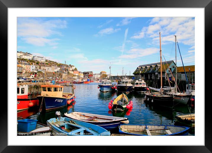 The Cornish harbour at Mevagissey in Cornwall.  Framed Mounted Print by john hill