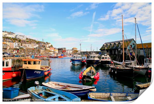 The Cornish harbour at Mevagissey in Cornwall.  Print by john hill