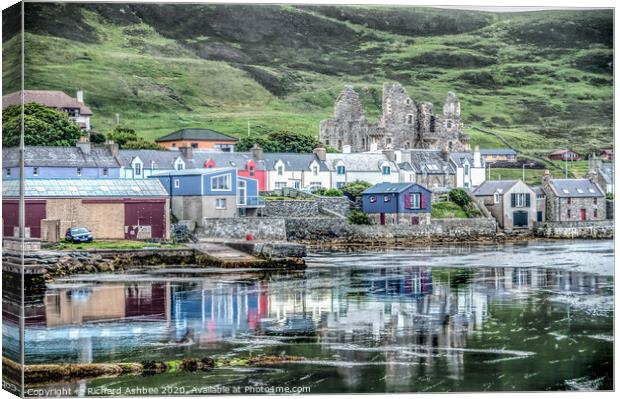 Scalloway castle  seafront reflections, Shetland Canvas Print by Richard Ashbee