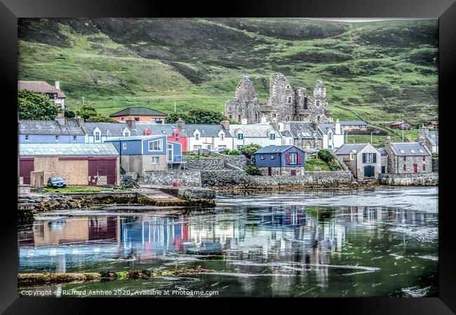 Scalloway castle  seafront reflections, Shetland Framed Print by Richard Ashbee