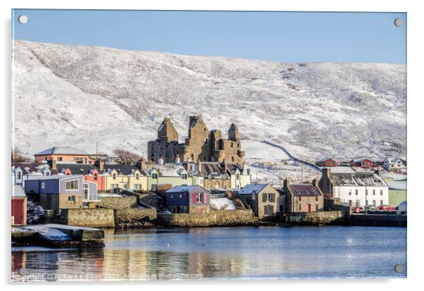 The small village of Scalloway, Shetland after a w Acrylic by Richard Ashbee
