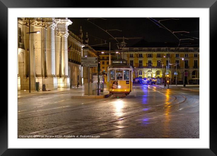 Lisbon Tram at Night Framed Mounted Print by Hiran Perera
