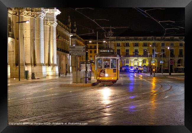 Lisbon Tram at Night Framed Print by Hiran Perera