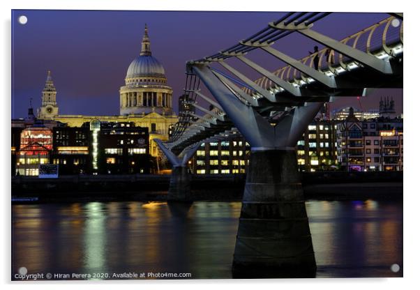St Paul's Cathedral and the Millennium Bridge Acrylic by Hiran Perera