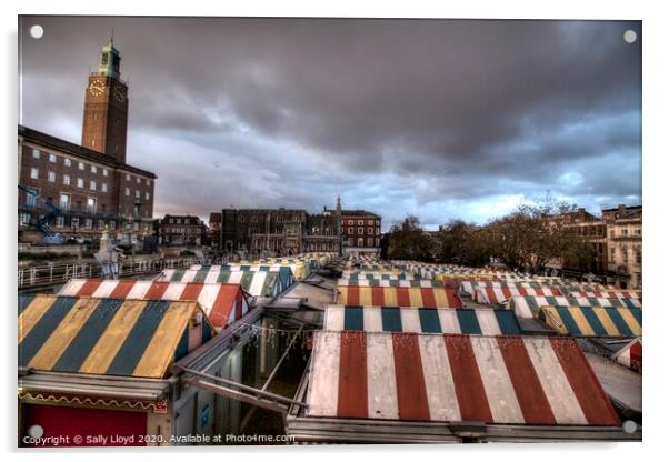 Norwich Market and City Hall Acrylic by Sally Lloyd