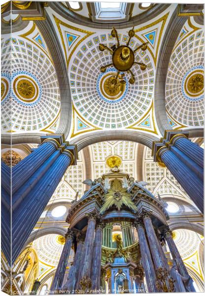 Basilica Altar Ornate Colorful Ceiling Puebla Cathedral Mexico Canvas Print by William Perry