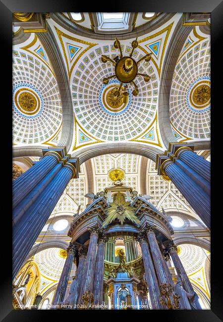 Basilica Altar Ornate Colorful Ceiling Puebla Cathedral Mexico Framed Print by William Perry