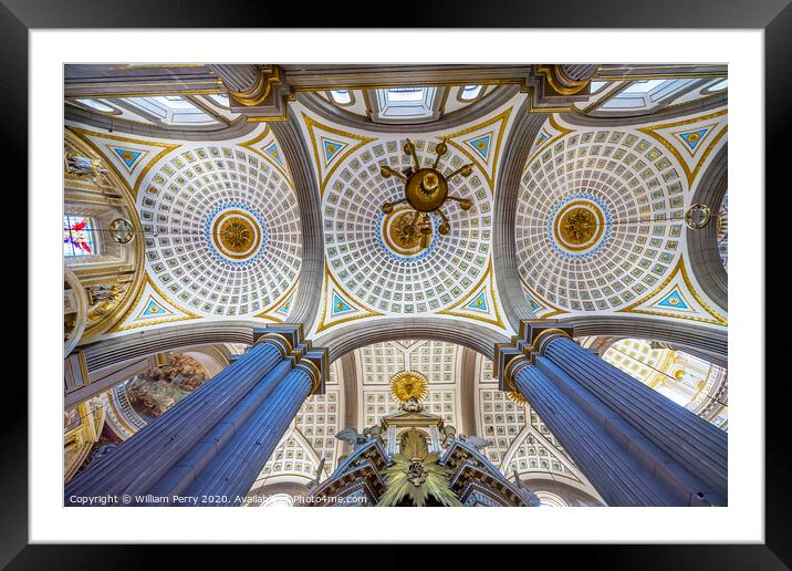 Basilica Altar Ornate Colorful Ceiling Puebla Cathedral Mexico Framed Mounted Print by William Perry