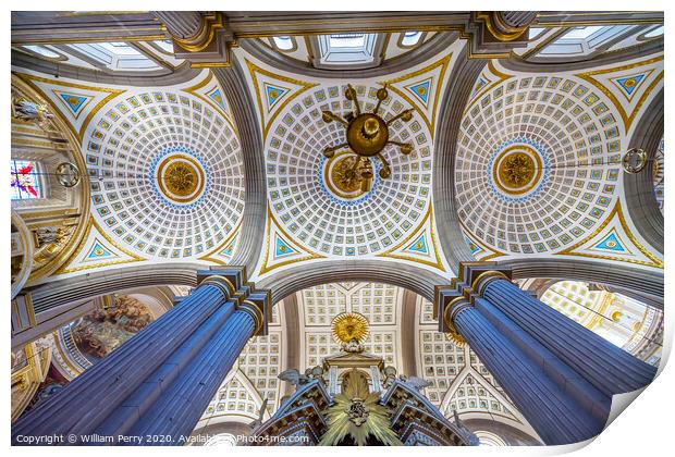 Basilica Altar Ornate Colorful Ceiling Puebla Cathedral Mexico Print by William Perry