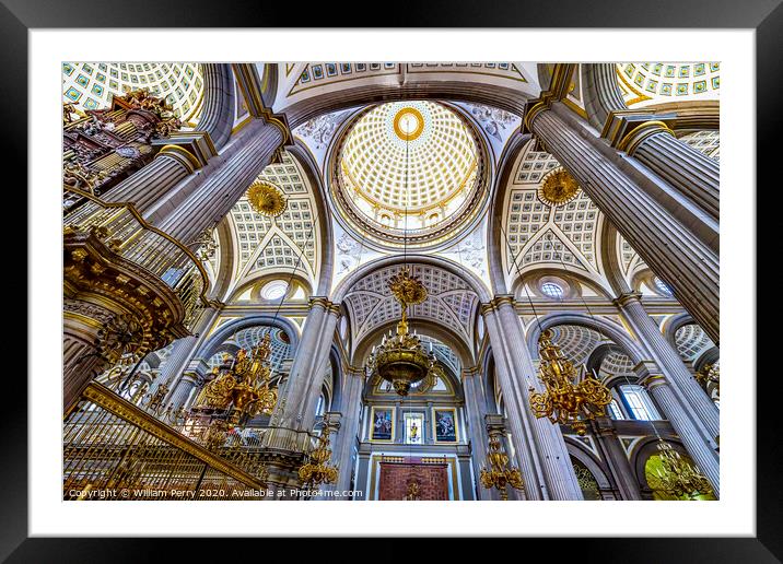 Basilica Ornate Colorful Ceiling Puebla Cathedral Mexico Framed Mounted Print by William Perry