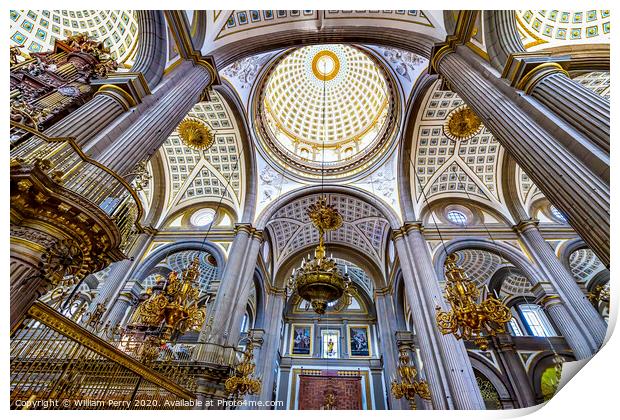 Basilica Ornate Colorful Ceiling Puebla Cathedral Mexico Print by William Perry