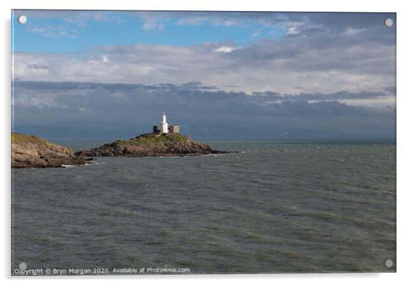Mumbles lighthouse viewed from Bracelet bay Acrylic by Bryn Morgan