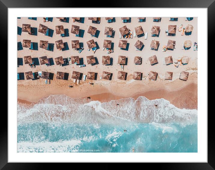 Aerial Beach Print, Blue Ocean Coastal Photography, Home Decor Aerial Photography, Summer Vibes Beach Print, Ocean Print, Ocean Waves, Beach Art Framed Mounted Print by Radu Bercan
