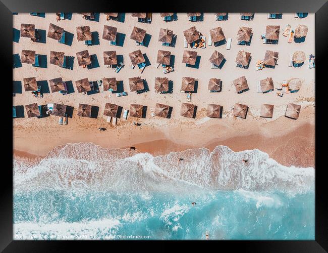 Aerial Beach Print, Blue Ocean Coastal Photography, Home Decor Aerial Photography, Summer Vibes Beach Print, Ocean Print, Ocean Waves, Beach Art Framed Print by Radu Bercan