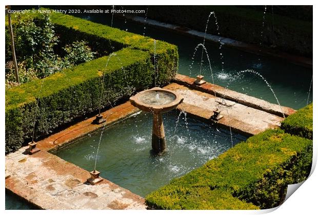 Alhambra Palace fountain Print by Navin Mistry