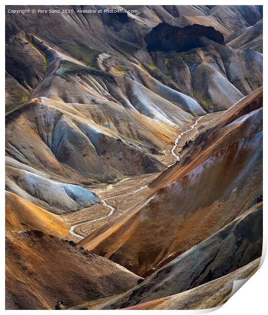 River along a Valley in Landmannalaugar among colorful mountains, Iceland Print by Pere Sanz