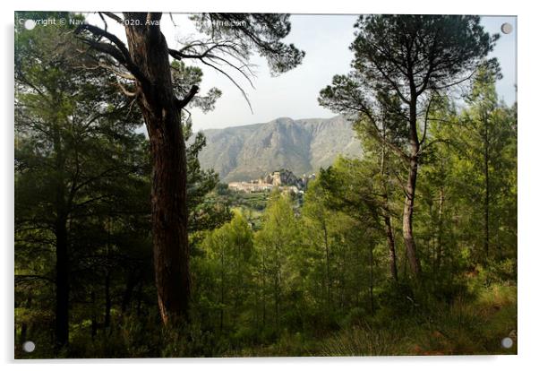 Guadalest, Spain seen from a the surrounding forest  Acrylic by Navin Mistry