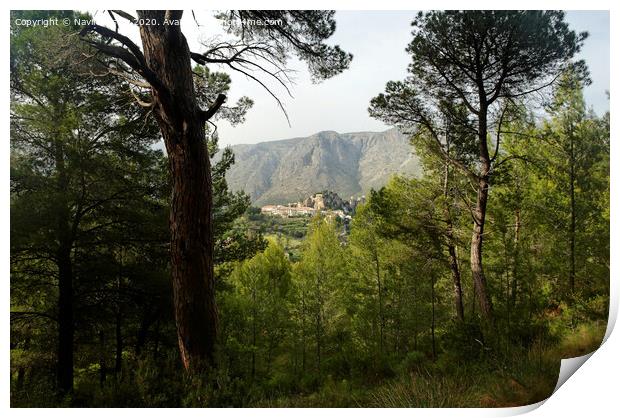 Guadalest, Spain seen from a the surrounding forest  Print by Navin Mistry