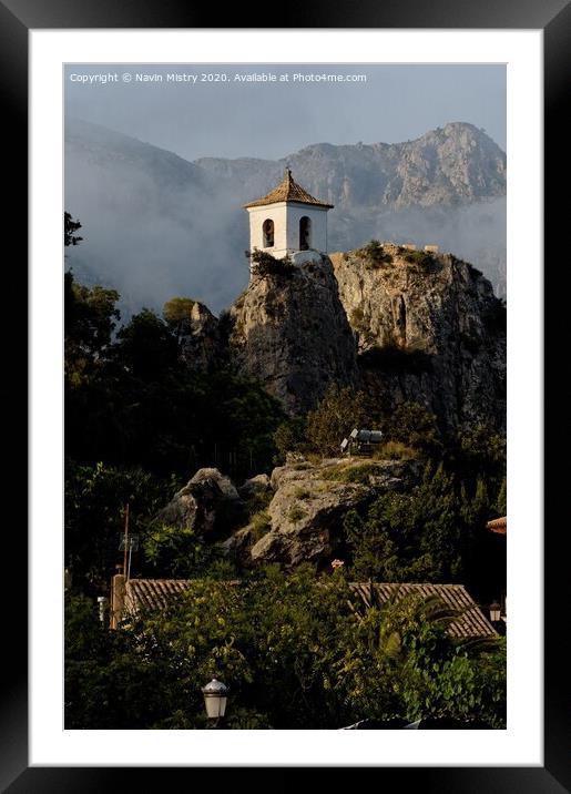 The bell tower of the church of El Castell de Guadalest   Framed Mounted Print by Navin Mistry