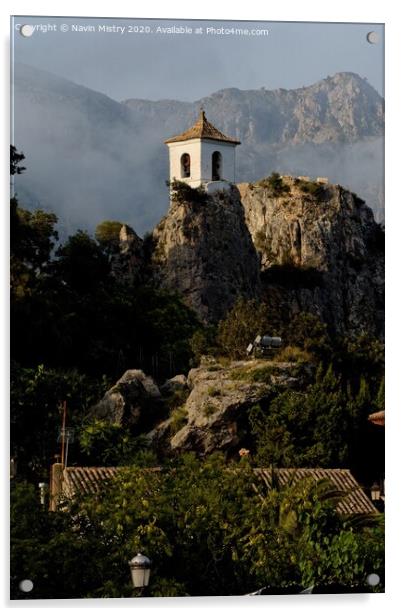 The bell tower of the church of El Castell de Guadalest   Acrylic by Navin Mistry