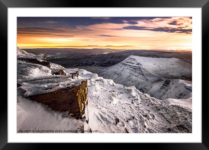 Snowy Night at the Brecon Beacons Framed Mounted Print by Karl McCarthy