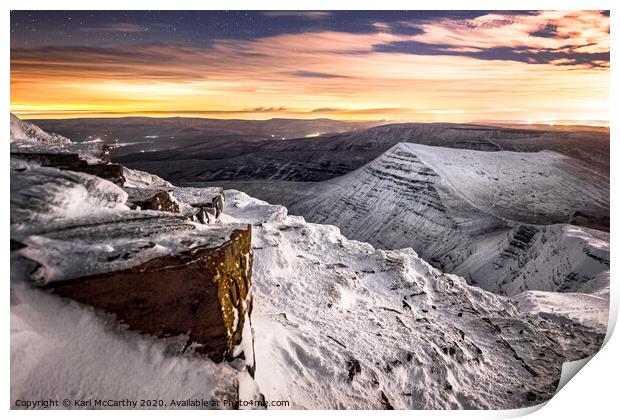 Snowy Night at the Brecon Beacons Print by Karl McCarthy