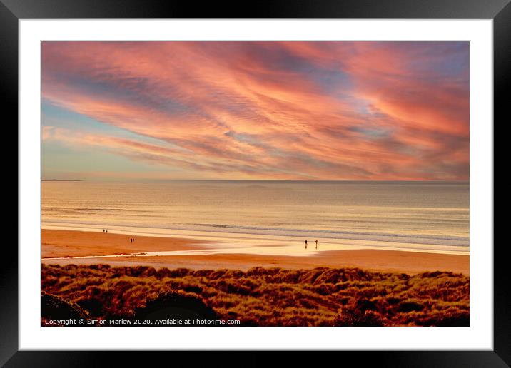 Sunset overlooking Bamburgh Beach Framed Mounted Print by Simon Marlow