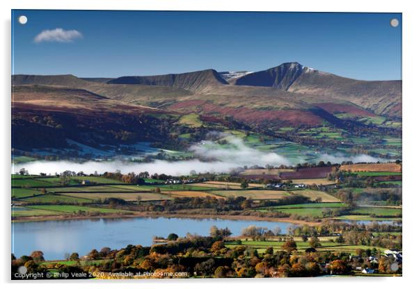Brecon Beacons & Llangorse Lake Autumn Embrace. Acrylic by Philip Veale