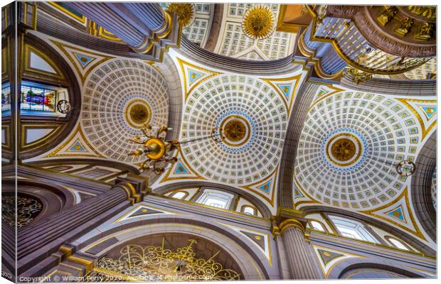 Basilica Ornate Colorful Ceiling Puebla Cathedral Mexico Canvas Print by William Perry