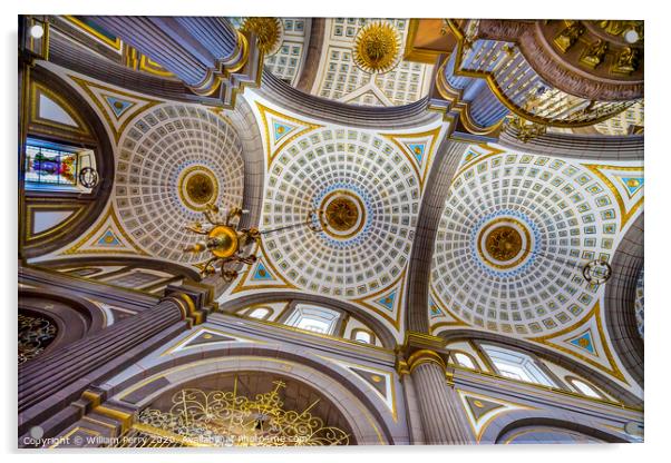 Basilica Ornate Colorful Ceiling Puebla Cathedral Mexico Acrylic by William Perry