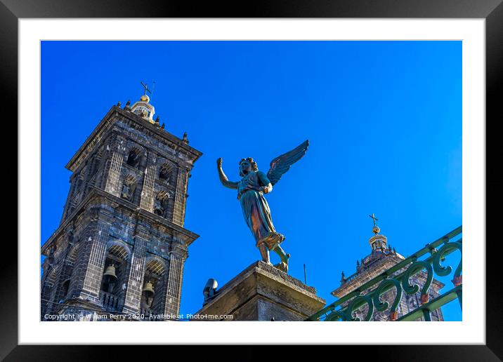 Facade Angel Outside Puebla Cathedral Mexico Framed Mounted Print by William Perry