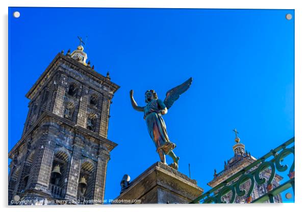Facade Angel Outside Puebla Cathedral Mexico Acrylic by William Perry