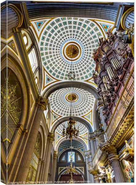 Organ Basilica Ornate Colorful Ceiling Puebla Cathedral Mexico Canvas Print by William Perry