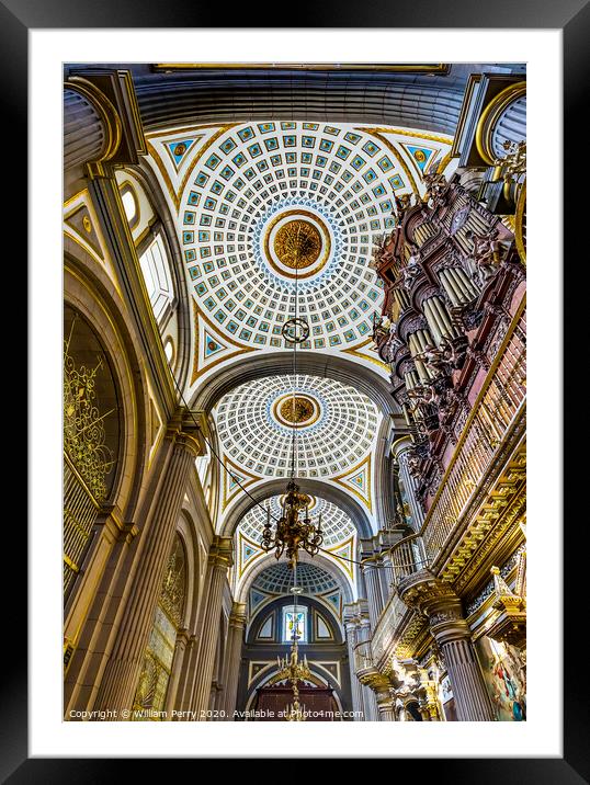 Organ Basilica Ornate Colorful Ceiling Puebla Cathedral Mexico Framed Mounted Print by William Perry