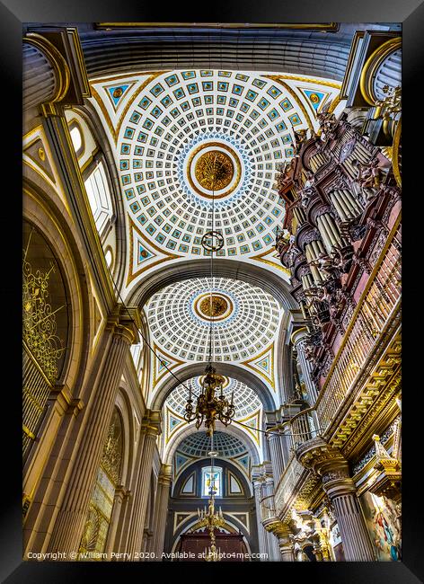 Organ Basilica Ornate Colorful Ceiling Puebla Cathedral Mexico Framed Print by William Perry
