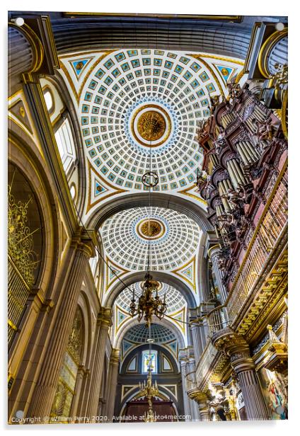 Organ Basilica Ornate Colorful Ceiling Puebla Cathedral Mexico Acrylic by William Perry