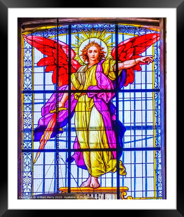 Archangel Uriel Stained Glass Puebla Cathedral Mexico Framed Mounted Print by William Perry