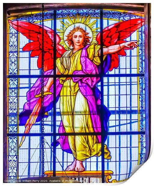 Archangel Uriel Stained Glass Puebla Cathedral Mexico Print by William Perry