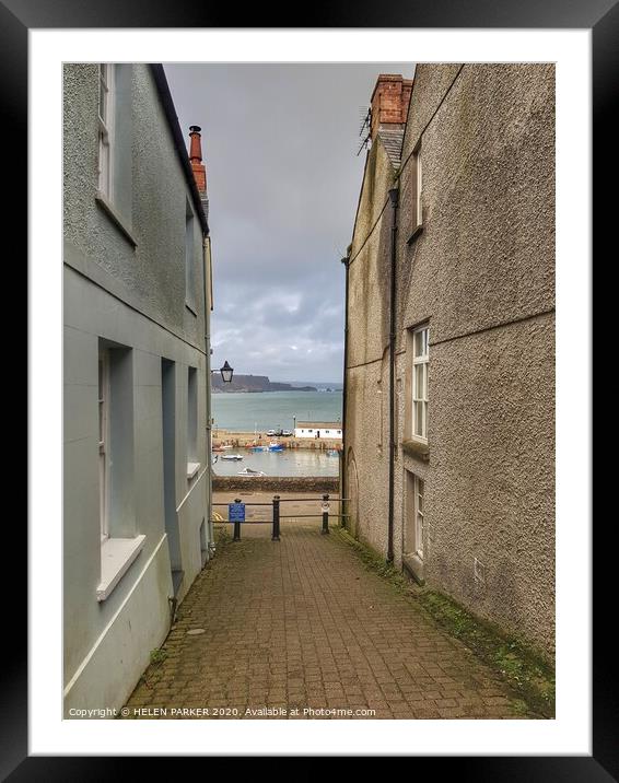 A view of Tenby Harbour from street Framed Mounted Print by HELEN PARKER