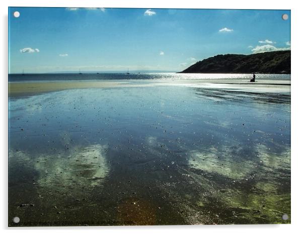 Reflecting on Oxwich Bay, Gower. Acrylic by Paddy Art