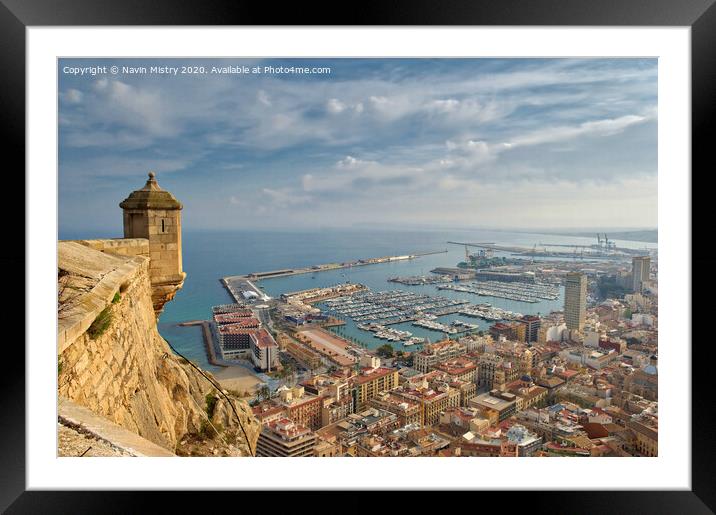 The marina and port of Alicante, Spain seen from El Castillio de Santa Barbara Framed Mounted Print by Navin Mistry