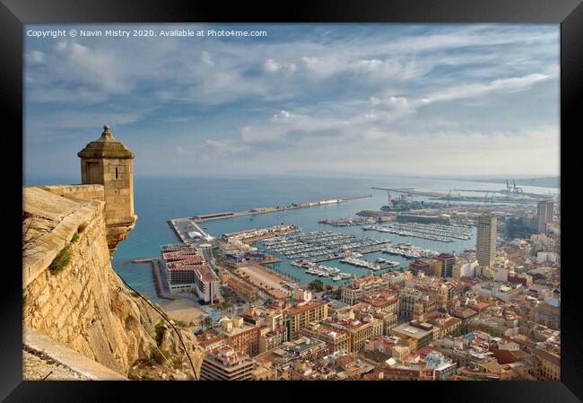 The marina and port of Alicante, Spain seen from El Castillio de Santa Barbara Framed Print by Navin Mistry
