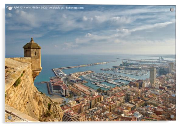 The marina and port of Alicante, Spain seen from El Castillio de Santa Barbara Acrylic by Navin Mistry